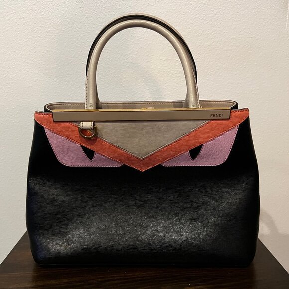 Fendi 2Jours Monster Tote in Black/Coral/Lilac/Taupe Leather - Picture 2 of 9